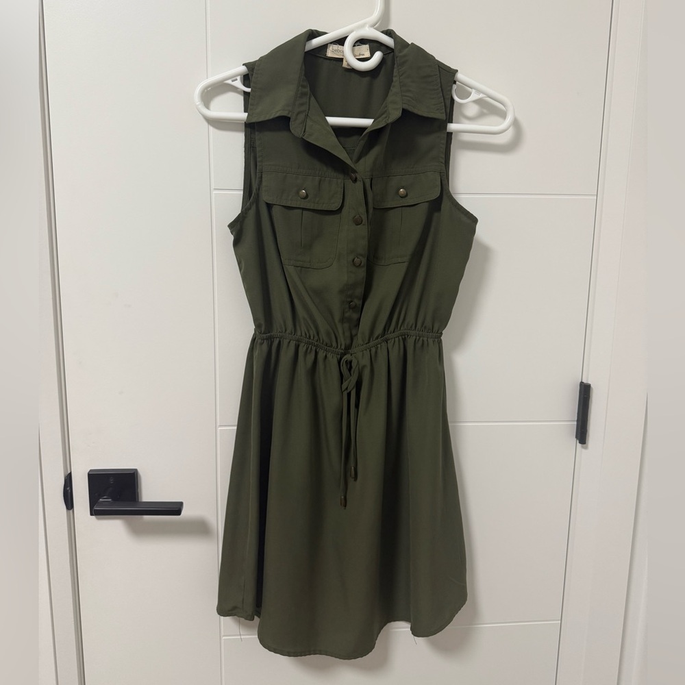 Casual Army Green Color Sundress